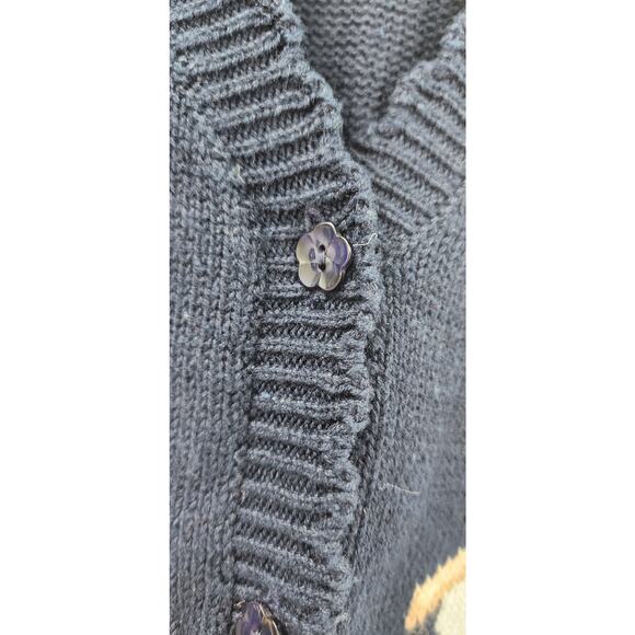 Vintage Floral Bird House 3 Button Sweater Vest Hand Knitt Size‎ Small - Picture 7 of 9